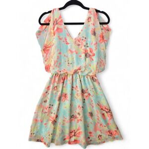 Candies Floral Dress Cold Shoulder‎ V Neck Summer Mini Dress Medium